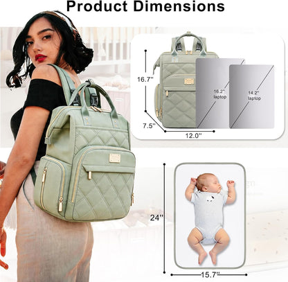 Diaper Bag Backpack Large Baby Diaper Bag with Changing Pad Green