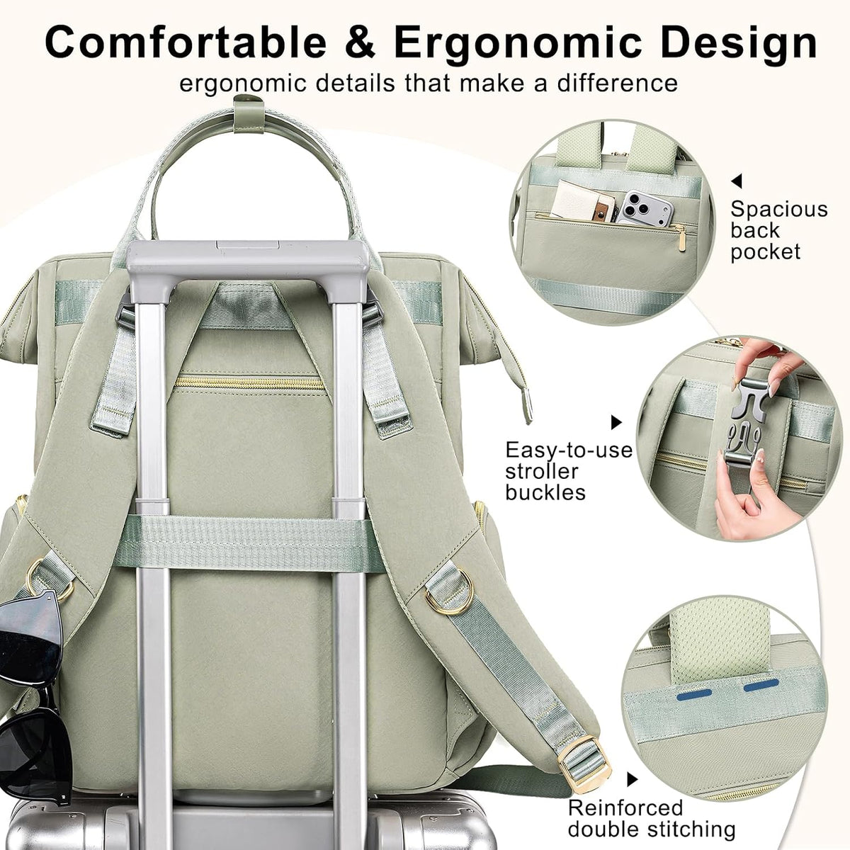 Diaper Bag Backpack Large Baby Diaper Bag with Changing Pad Green