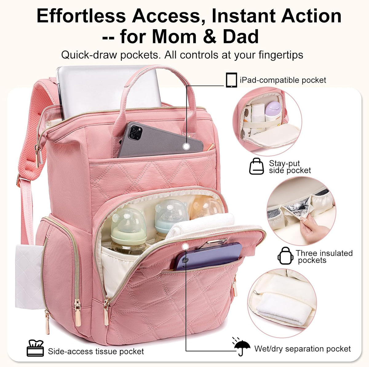Diaper Bag Backpack Large Baby Diaper Bag with Changing Pad Green
