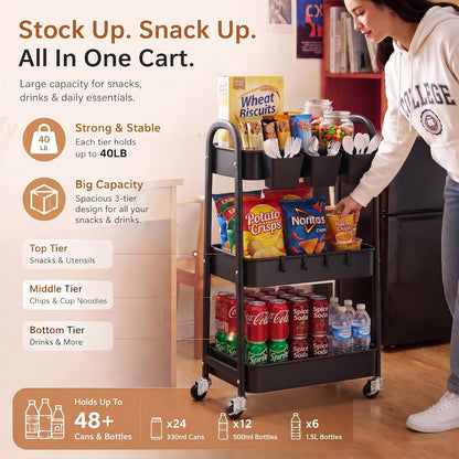 Black Rolling Cart and Heavy Duty Kitchen Cart