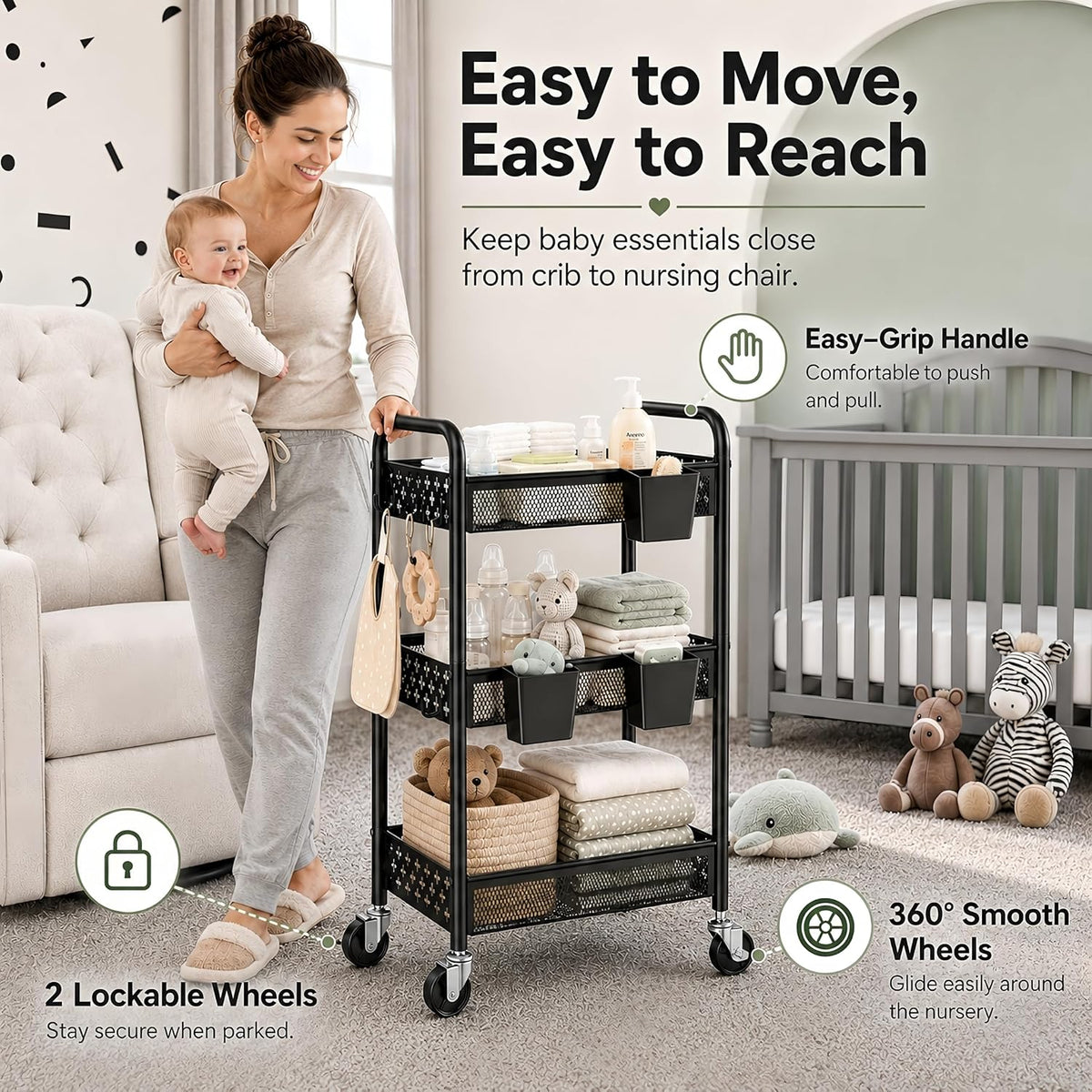 Black Rolling Cart and Heavy Duty Kitchen Cart