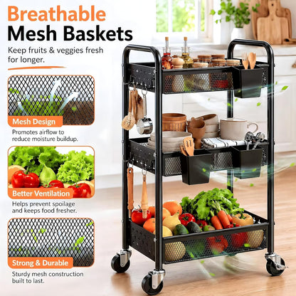 Black Rolling Cart and Heavy Duty Kitchen Cart