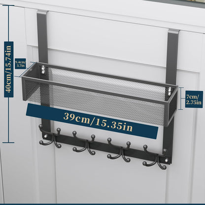 Over The Door Hooks Organizer - 4 Tier Door Coat Rack with 3 Baskets & 12 Hooks, Stainless Steel Towel Hanger for Bedroom, Bathroom, Living Room, Black