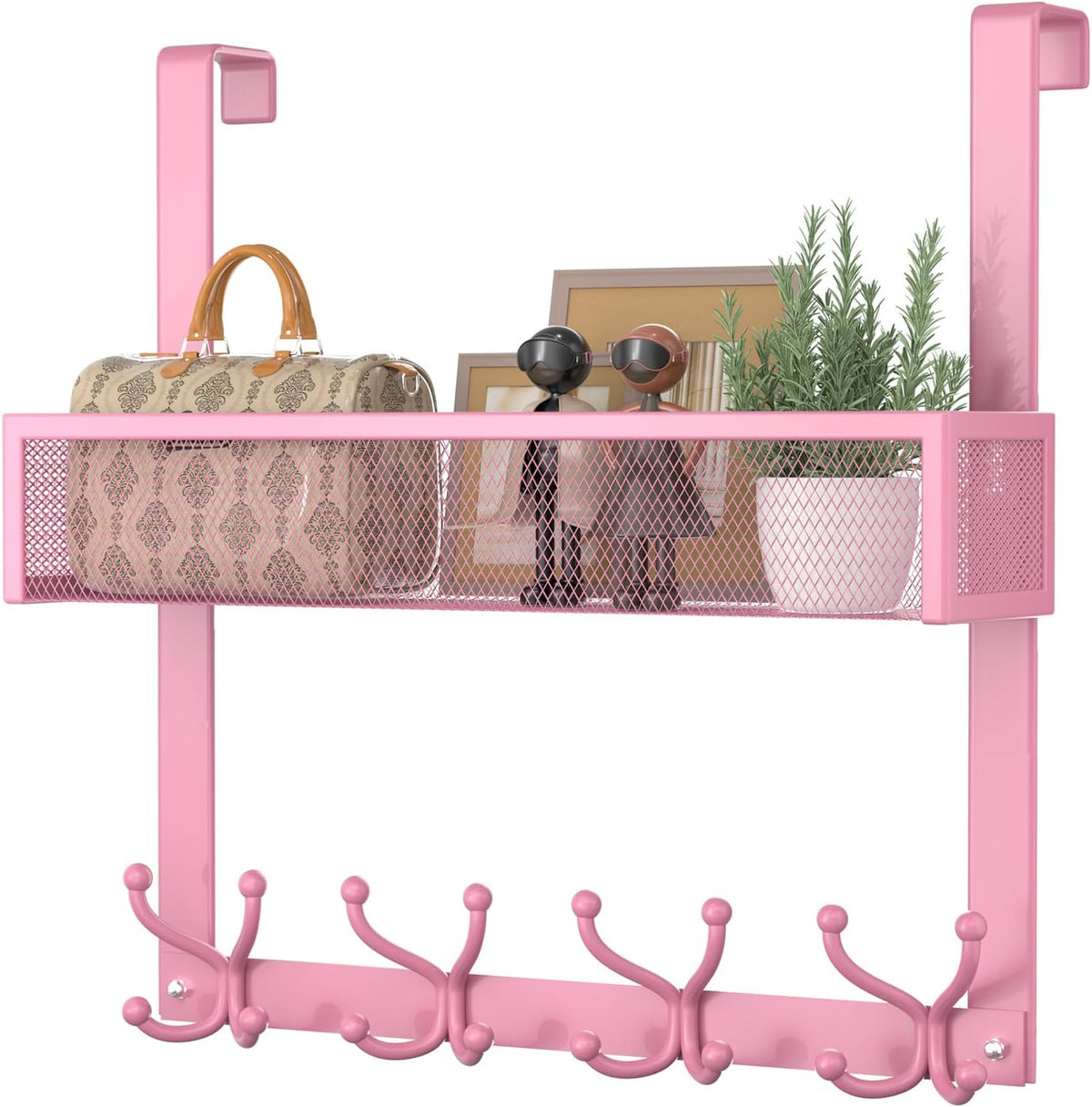 Over The Door Hooks Organizer - 4 Tier Door Coat Rack with 3 Baskets & 12 Hooks, Stainless Steel Towel Hanger for Bedroom, Bathroom, Living Room, Black