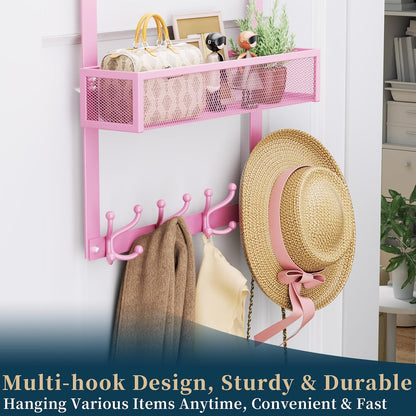 Over The Door Hooks Organizer - 4 Tier Door Coat Rack with 3 Baskets & 12 Hooks, Stainless Steel Towel Hanger for Bedroom, Bathroom, Living Room, Black