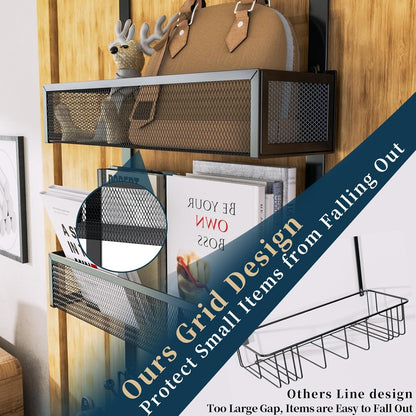 Over The Door Hooks Organizer - 4 Tier Door Coat Rack with 3 Baskets & 12 Hooks, Stainless Steel Towel Hanger for Bedroom, Bathroom, Living Room, Black