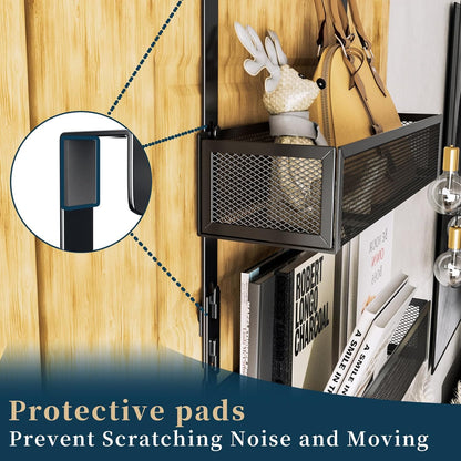Over The Door Hooks Organizer - 4 Tier Door Coat Rack with 3 Baskets & 12 Hooks, Stainless Steel Towel Hanger for Bedroom, Bathroom, Living Room, Black