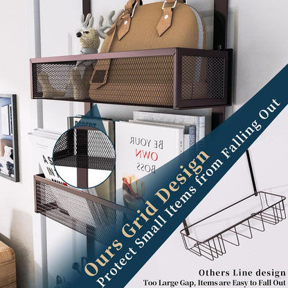 Over The Door Hooks Organizer - 4 Tier Door Coat Rack with 3 Baskets & 12 Hooks, Stainless Steel Towel Hanger for Bedroom, Bathroom, Living Room, Black