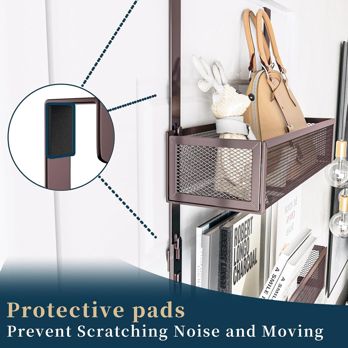Over The Door Hooks Organizer - 4 Tier Door Coat Rack with 3 Baskets & 12 Hooks, Stainless Steel Towel Hanger for Bedroom, Bathroom, Living Room, Black