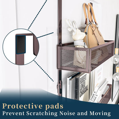 Over The Door Hooks Organizer - 4 Tier Door Coat Rack with 3 Baskets & 12 Hooks, Stainless Steel Towel Hanger for Bedroom, Bathroom, Living Room, Black