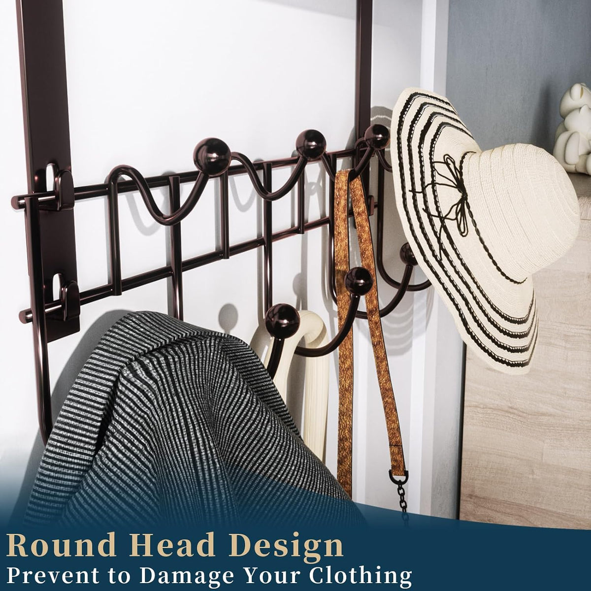 Over The Door Hooks Organizer - 4 Tier Door Coat Rack with 3 Baskets & 12 Hooks, Stainless Steel Towel Hanger for Bedroom, Bathroom, Living Room, Black