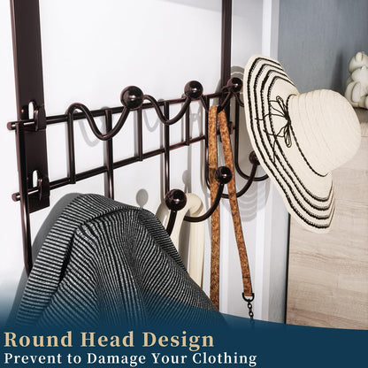 Over The Door Hooks Organizer - 4 Tier Door Coat Rack with 3 Baskets & 12 Hooks, Stainless Steel Towel Hanger for Bedroom, Bathroom, Living Room, Black