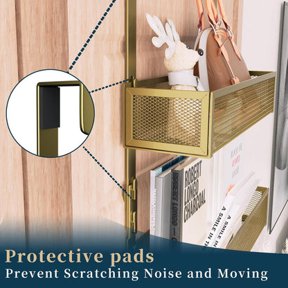 Over The Door Hooks Organizer - 4 Tier Door Coat Rack with 3 Baskets & 12 Hooks, Stainless Steel Towel Hanger for Bedroom, Bathroom, Living Room, Black