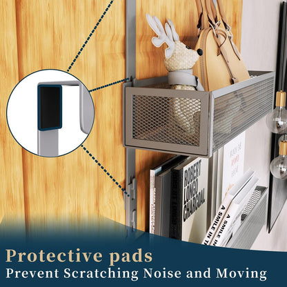 Over The Door Hooks Organizer - 4 Tier Door Coat Rack with 3 Baskets & 12 Hooks, Stainless Steel Towel Hanger for Bedroom, Bathroom, Living Room, Black