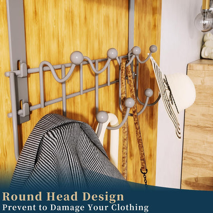 Over The Door Hooks Organizer - 4 Tier Door Coat Rack with 3 Baskets & 12 Hooks, Stainless Steel Towel Hanger for Bedroom, Bathroom, Living Room, Black