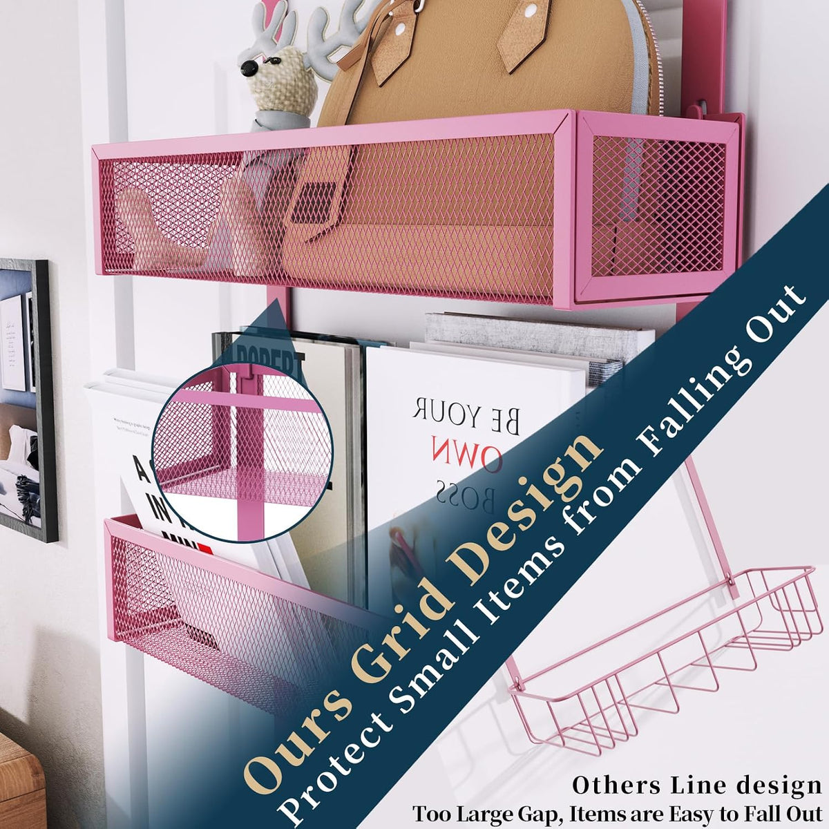 Over The Door Hooks Organizer - 4 Tier Door Coat Rack with 3 Baskets & 12 Hooks, Stainless Steel Towel Hanger for Bedroom, Bathroom, Living Room, Black
