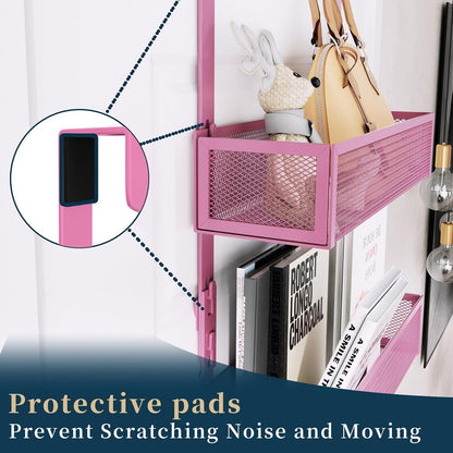 Over The Door Hooks Organizer - 4 Tier Door Coat Rack with 3 Baskets & 12 Hooks, Stainless Steel Towel Hanger for Bedroom, Bathroom, Living Room, Black
