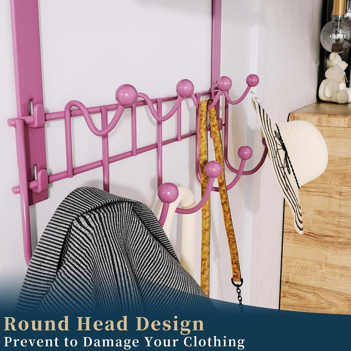 Over The Door Hooks Organizer - 4 Tier Door Coat Rack with 3 Baskets & 12 Hooks, Stainless Steel Towel Hanger for Bedroom, Bathroom, Living Room, Black
