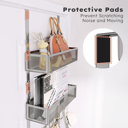 Over The Door Hooks Organizer - 4 Tier Door Coat Rack with 3 Baskets & 12 Hooks, Stainless Steel Towel Hanger for Bedroom, Bathroom, Living Room, Black