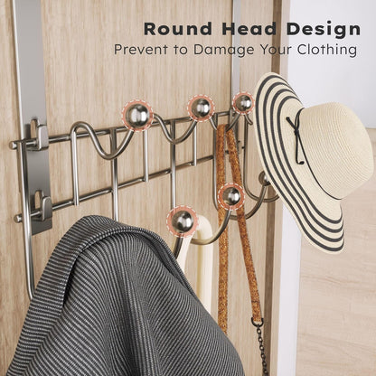 Over The Door Hooks Organizer - 4 Tier Door Coat Rack with 3 Baskets & 12 Hooks, Stainless Steel Towel Hanger for Bedroom, Bathroom, Living Room, Black