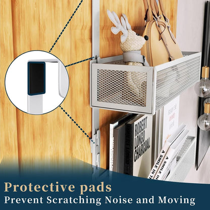 Over The Door Hooks Organizer - 4 Tier Door Coat Rack with 3 Baskets & 12 Hooks, Stainless Steel Towel Hanger for Bedroom, Bathroom, Living Room, Black