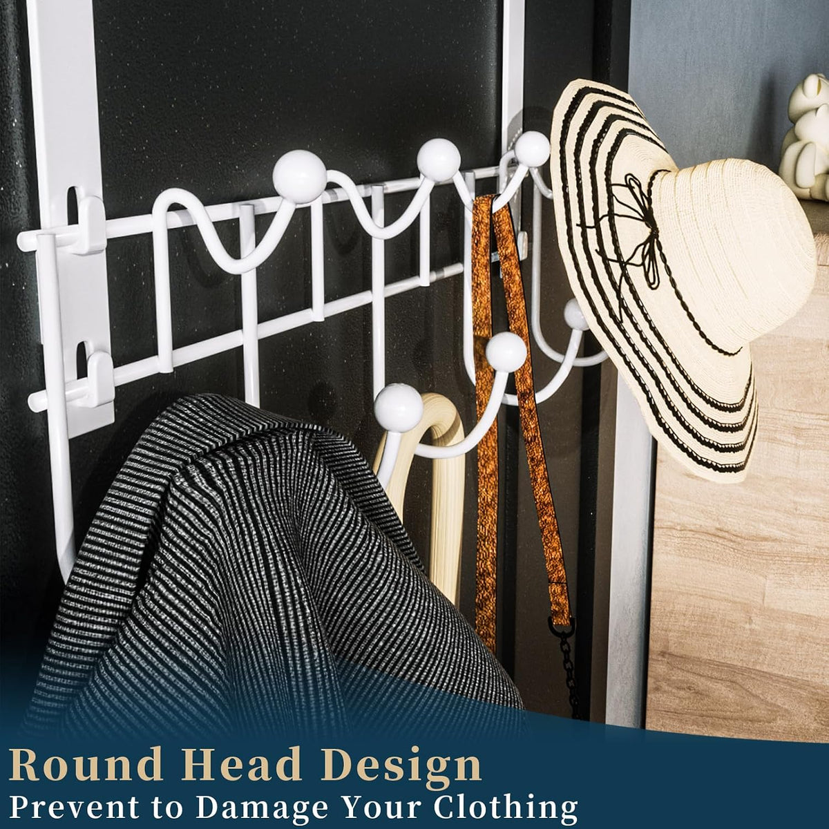Over The Door Hooks Organizer - 4 Tier Door Coat Rack with 3 Baskets & 12 Hooks, Stainless Steel Towel Hanger for Bedroom, Bathroom, Living Room, Black