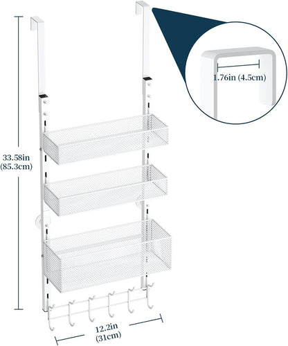 Over The Door Hooks Organizer - 4 Tier Door Coat Rack with 3 Baskets & 12 Hooks, Stainless Steel Towel Hanger for Bedroom, Bathroom, Living Room, Black
