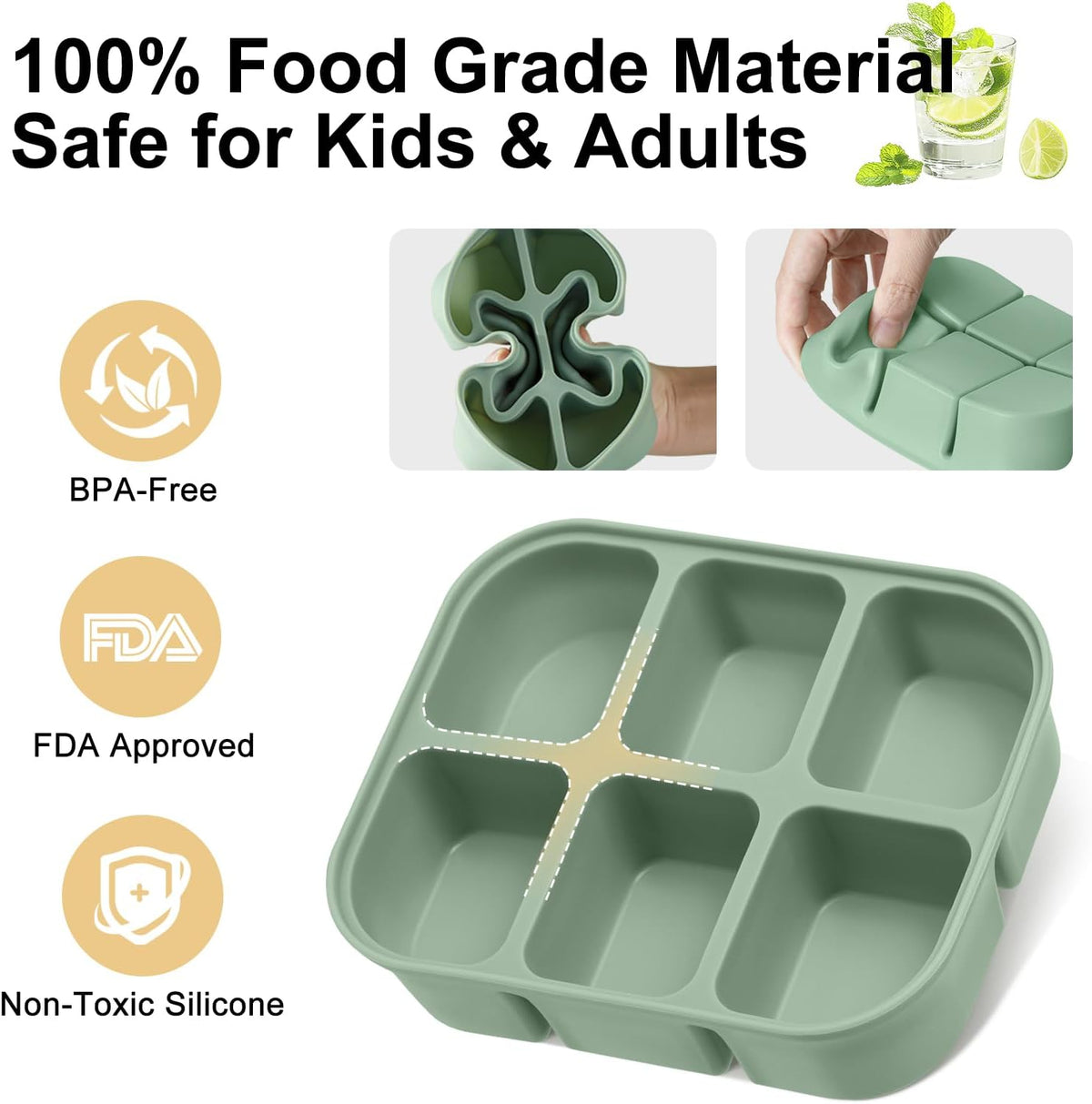 Ice Cube Tray 2 Pack – Stackable Large Silicone Ice Cube Freezer Molds & Easy Release Square Ice Cube Maker with Removable Lid BPA Free for Cocktail,Whiskey，Soup Baby Food
