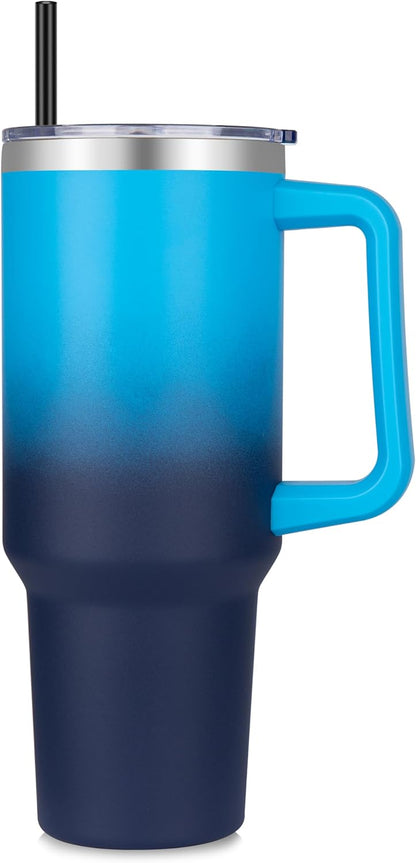 DOMICARE 40 oz Tumbler with Handle and Straw, Stainless Steel Tumbler with Lid and Straw, Reusable Vacuum Insulated Cup, Travel Coffee Mug, Blue, 1Pack