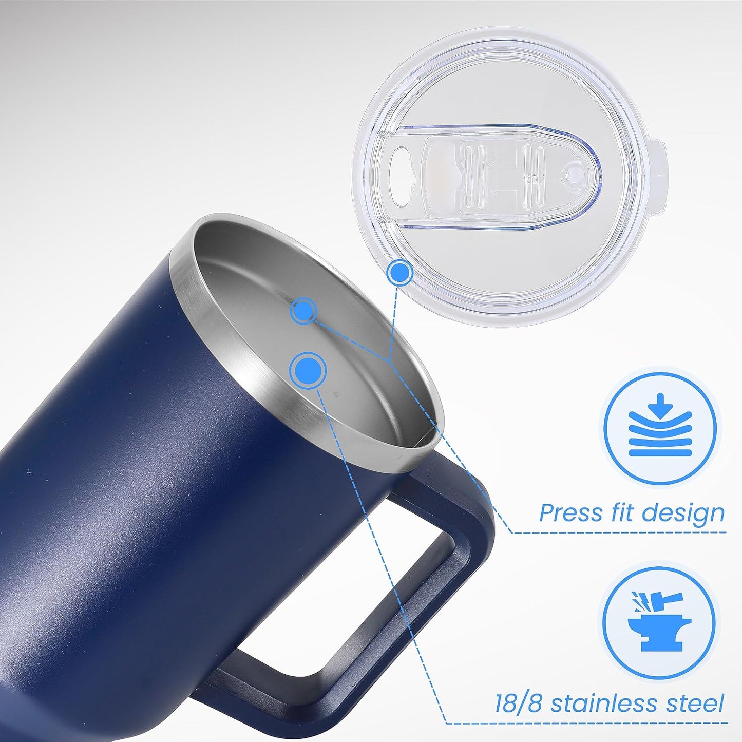 DOMICARE 40 oz Tumbler with Handle and Straw, Stainless Steel Tumbler with Lid and Straw, Reusable Vacuum Insulated Cup, Travel Coffee Mug, Blue, 1Pack