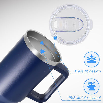 DOMICARE 40 oz Tumbler with Handle and Straw, Stainless Steel Tumbler with Lid and Straw, Reusable Vacuum Insulated Cup, Travel Coffee Mug, Blue, 1Pack