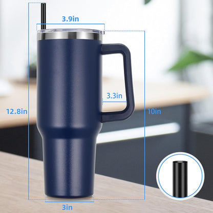 DOMICARE 40 oz Tumbler with Handle and Straw, Stainless Steel Tumbler with Lid and Straw, Reusable Vacuum Insulated Cup, Travel Coffee Mug, Blue, 1Pack