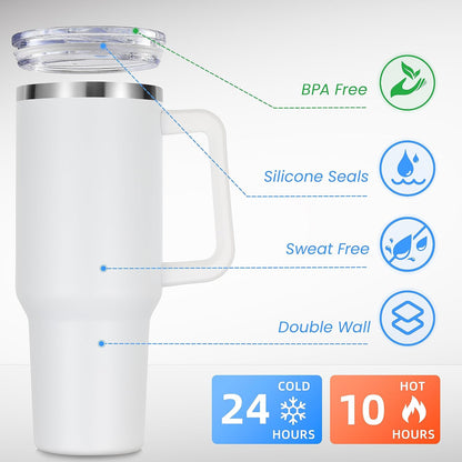 DOMICARE 40 oz Tumbler with Handle and Straw, Stainless Steel Tumbler with Lid and Straw, Reusable Vacuum Insulated Cup, Travel Coffee Mug, Blue, 1Pack