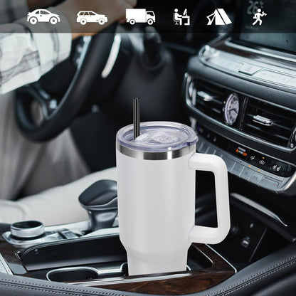 DOMICARE 40 oz Tumbler with Handle and Straw, Stainless Steel Tumbler with Lid and Straw, Reusable Vacuum Insulated Cup, Travel Coffee Mug, Blue, 1Pack
