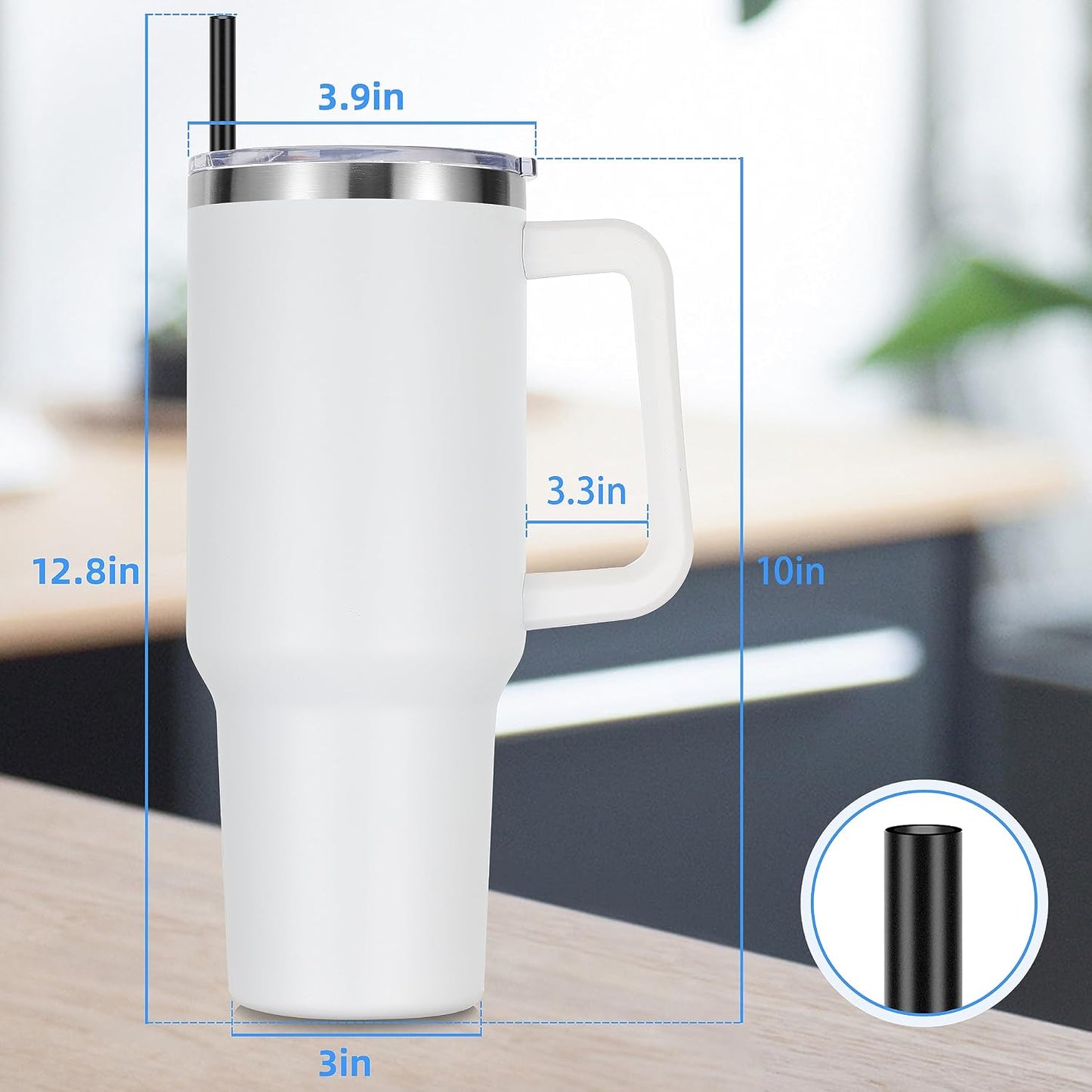 DOMICARE 40 oz Tumbler with Handle and Straw, Stainless Steel Tumbler with Lid and Straw, Reusable Vacuum Insulated Cup, Travel Coffee Mug, Blue, 1Pack