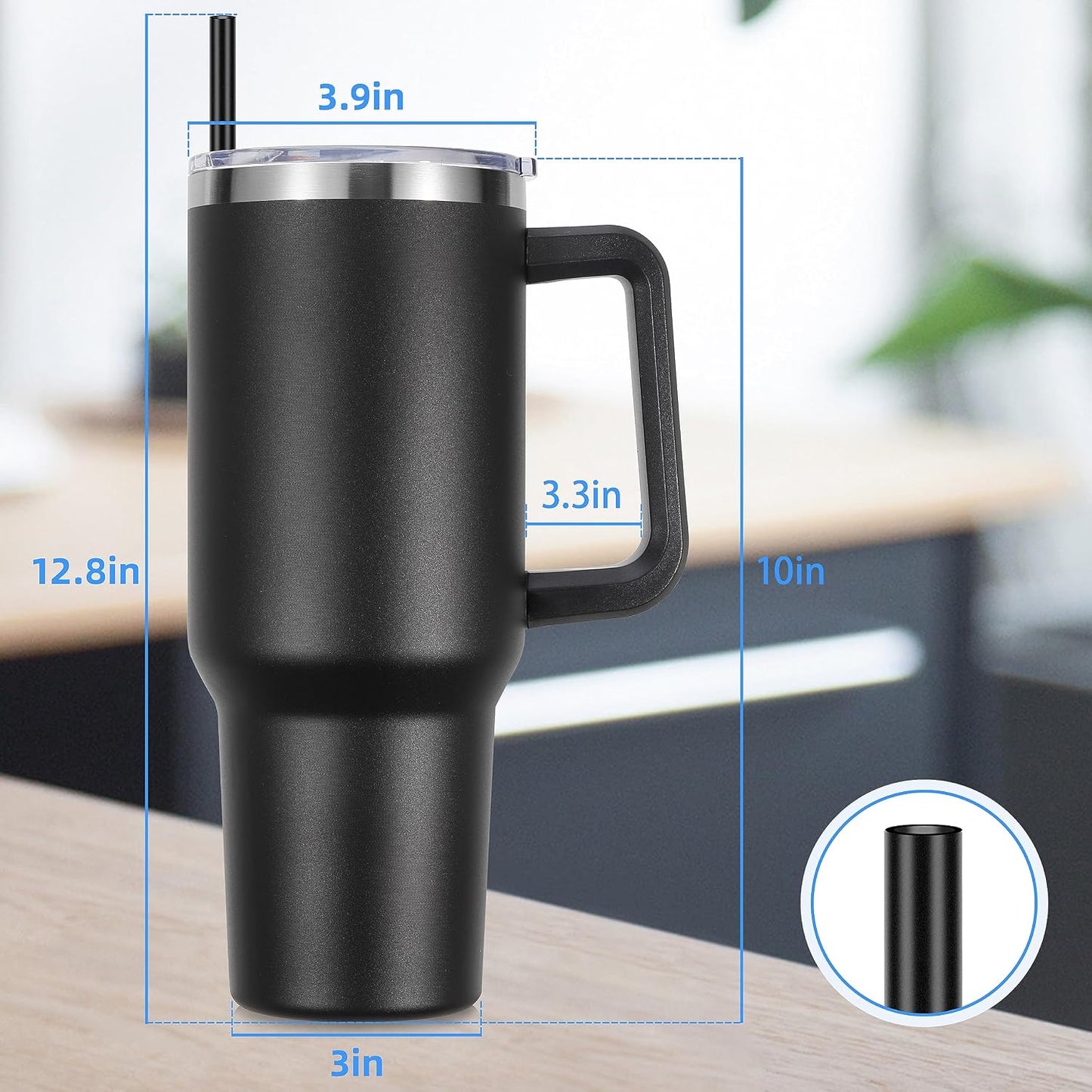 DOMICARE 40 oz Tumbler with Handle and Straw, Stainless Steel Tumbler with Lid and Straw, Reusable Vacuum Insulated Cup, Travel Coffee Mug, Blue, 1Pack