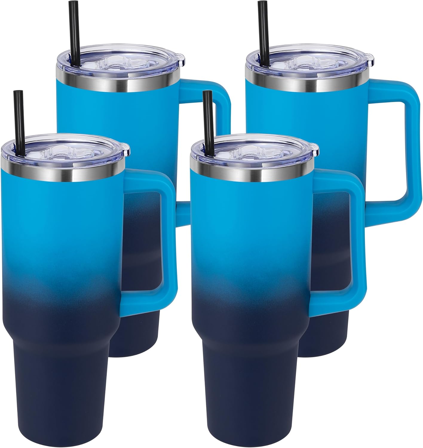 DOMICARE 40 oz Tumbler with Handle and Straw, Stainless Steel Tumbler with Lid and Straw, Reusable Vacuum Insulated Cup, Travel Coffee Mug, Blue, 1Pack