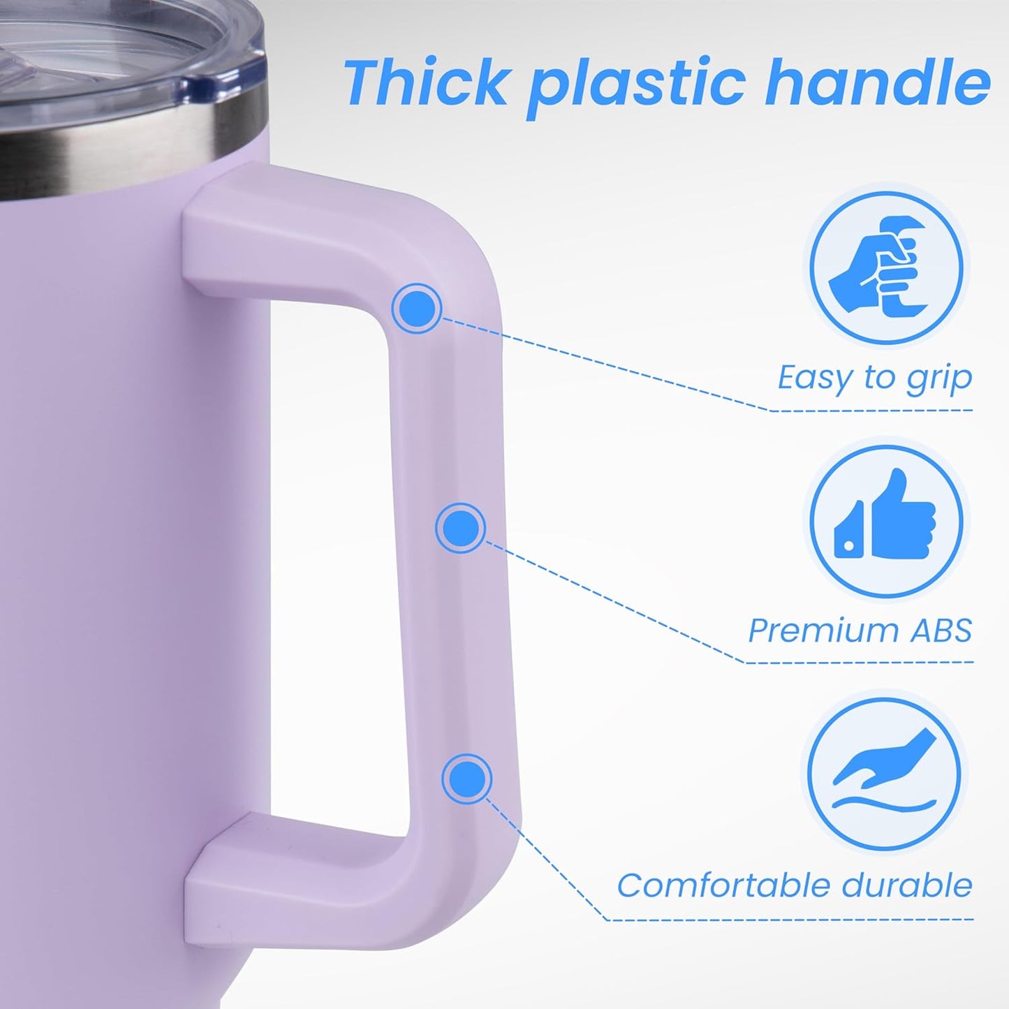 DOMICARE 40 oz Tumbler with Handle and Straw, Stainless Steel Tumbler with Lid and Straw, Reusable Vacuum Insulated Cup, Travel Coffee Mug, Blue, 1Pack