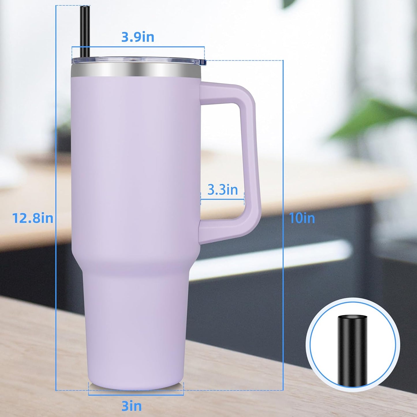 DOMICARE 40 oz Tumbler with Handle and Straw, Stainless Steel Tumbler with Lid and Straw, Reusable Vacuum Insulated Cup, Travel Coffee Mug, Blue, 1Pack