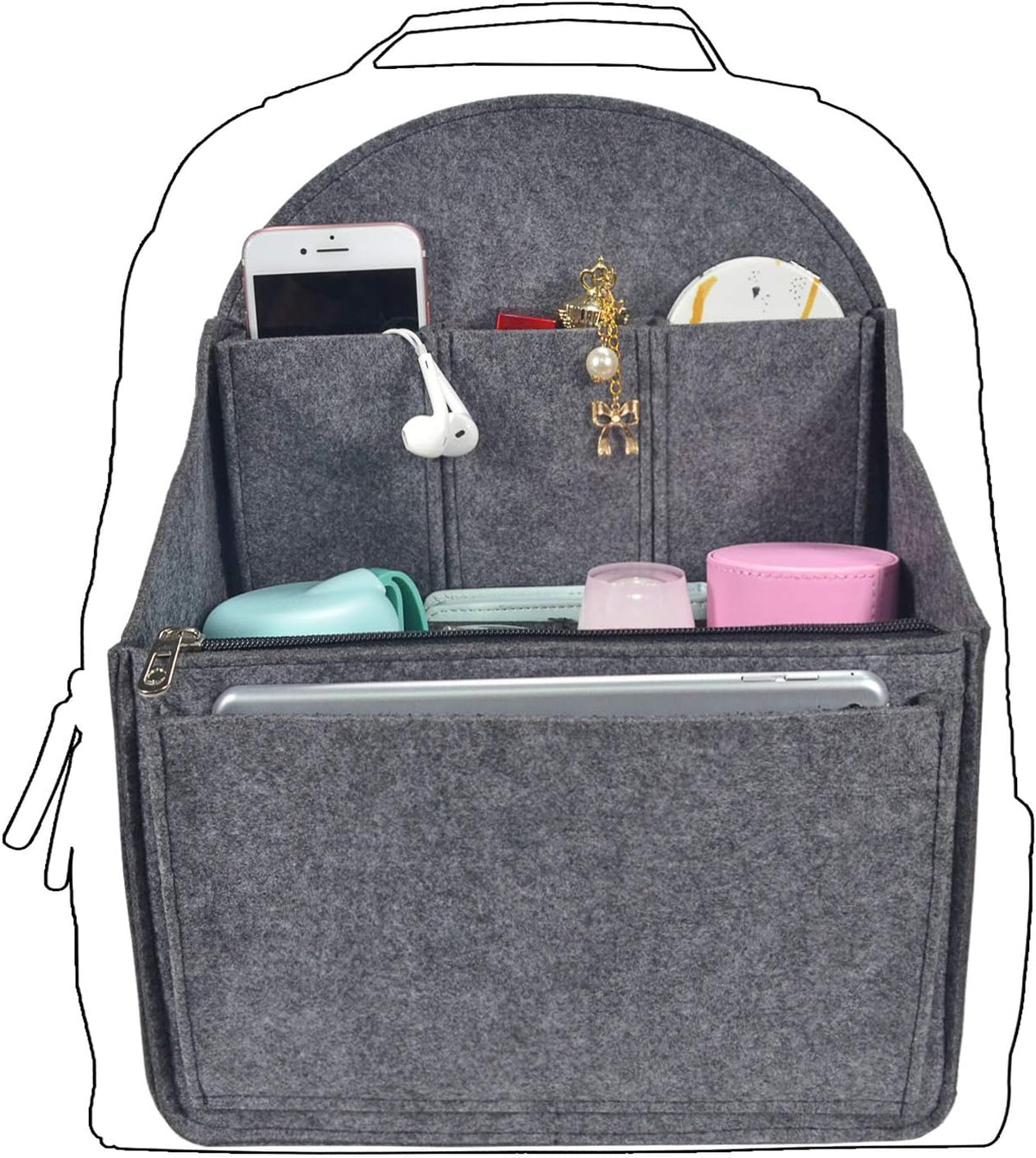 Felt Backpack Organizer Insert,Purse Organizer for Men Women Backpack Rucksack Handbag Shoulder Bag(Black,Large)
