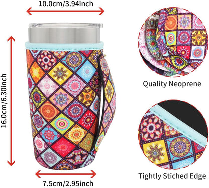 Cup Holder with Handle, 20oz-24oz Tumbler Cups, Tropical | Neoprene, Insulator Bottle Sleeve, Reusable Iced Coffee Sleeve For 30oz - 32oz Large Coffee Cups - Colors B