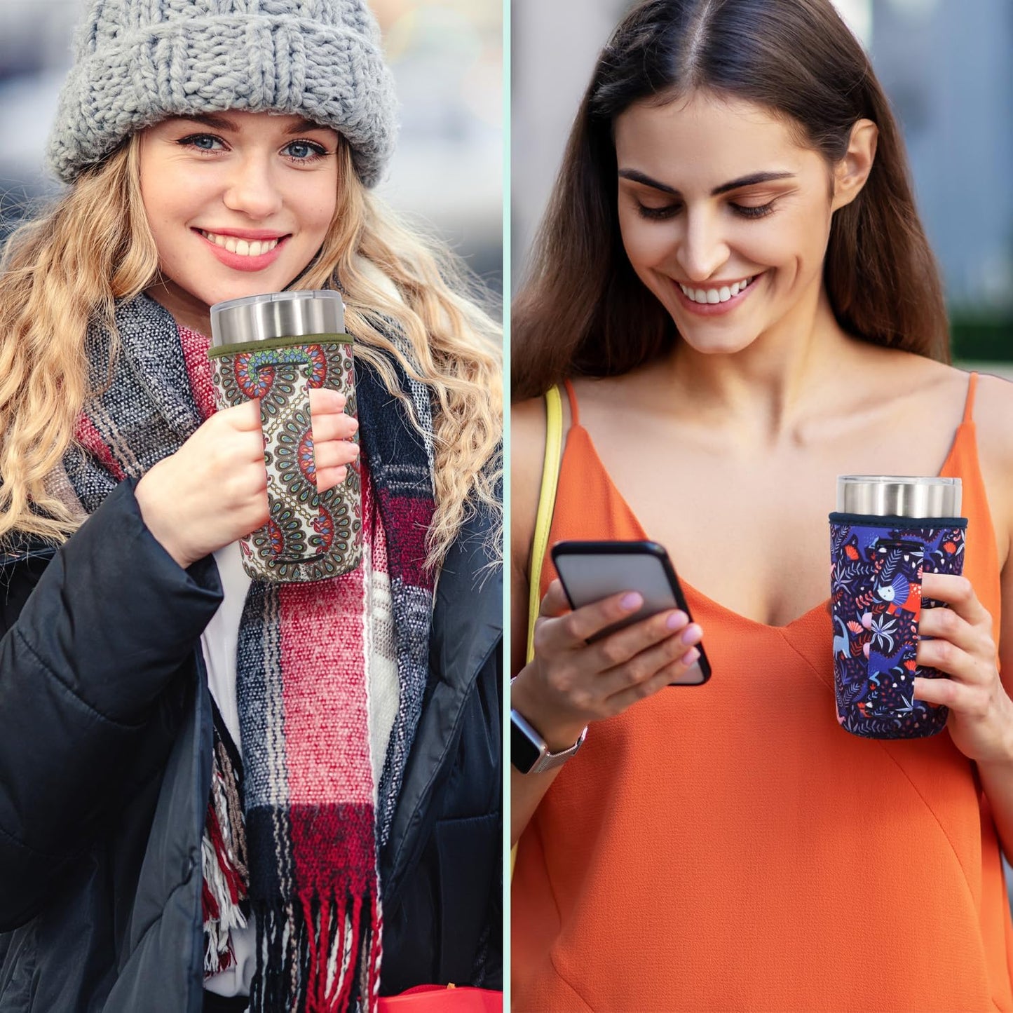 Cup Holder with Handle, 20oz-24oz Tumbler Cups, Tropical | Neoprene, Insulator Bottle Sleeve, Reusable Iced Coffee Sleeve For 30oz - 32oz Large Coffee Cups - Colors B