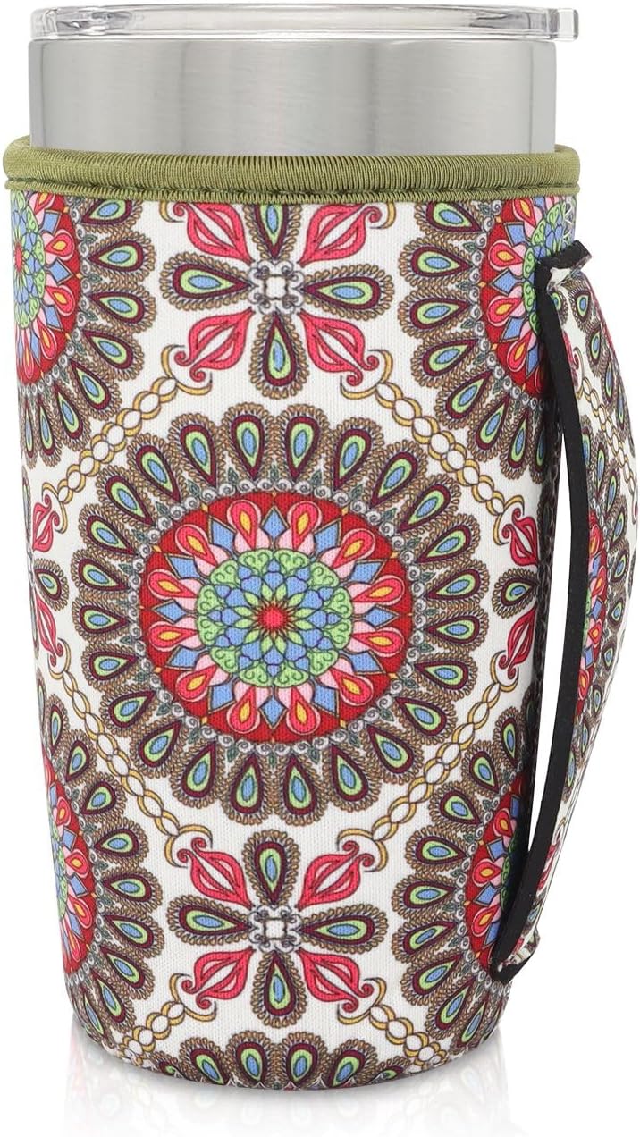 Cup Holder with Handle, 20oz-24oz Tumbler Cups, Tropical | Neoprene, Insulator Bottle Sleeve, Reusable Iced Coffee Sleeve For 30oz - 32oz Large Coffee Cups - Colors B