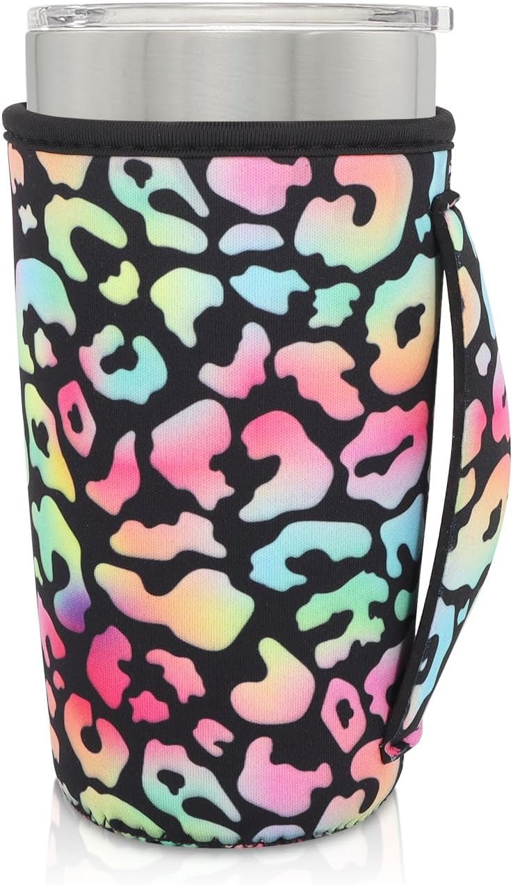Cup Holder with Handle, 20oz-24oz Tumbler Cups, Tropical | Neoprene, Insulator Bottle Sleeve, Reusable Iced Coffee Sleeve For 30oz - 32oz Large Coffee Cups - Colors B