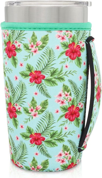 Cup Holder with Handle, 20oz-24oz Tumbler Cups, Tropical | Neoprene, Insulator Bottle Sleeve, Reusable Iced Coffee Sleeve For 30oz - 32oz Large Coffee Cups - Colors B