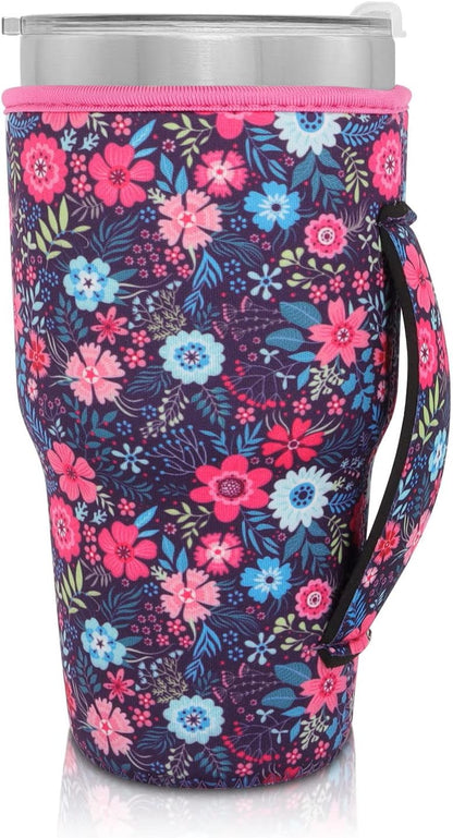 Cup Holder with Handle, 20oz-24oz Tumbler Cups, Tropical | Neoprene, Insulator Bottle Sleeve, Reusable Iced Coffee Sleeve For 30oz - 32oz Large Coffee Cups - Colors B