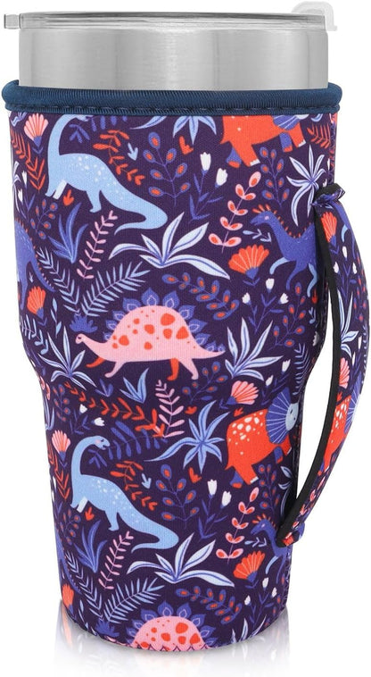 Cup Holder with Handle, 20oz-24oz Tumbler Cups, Tropical | Neoprene, Insulator Bottle Sleeve, Reusable Iced Coffee Sleeve For 30oz - 32oz Large Coffee Cups - Colors B
