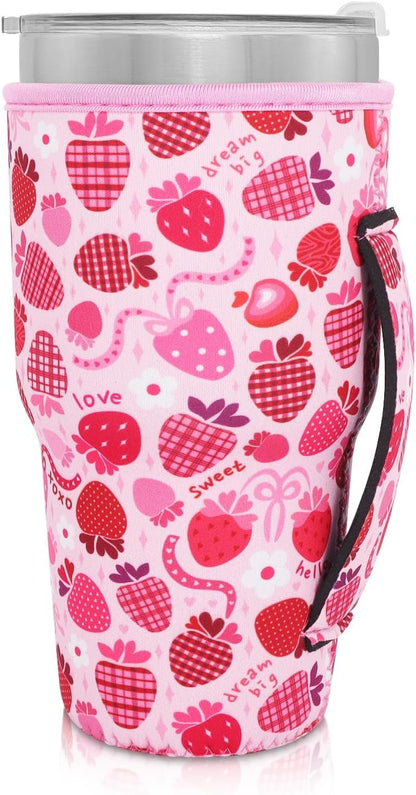 Cup Holder with Handle, 20oz-24oz Tumbler Cups, Tropical | Neoprene, Insulator Bottle Sleeve, Reusable Iced Coffee Sleeve For 30oz - 32oz Large Coffee Cups - Colors B