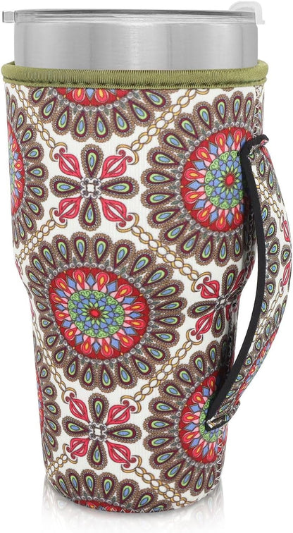 Cup Holder with Handle, 20oz-24oz Tumbler Cups, Tropical | Neoprene, Insulator Bottle Sleeve, Reusable Iced Coffee Sleeve For 30oz - 32oz Large Coffee Cups - Colors B