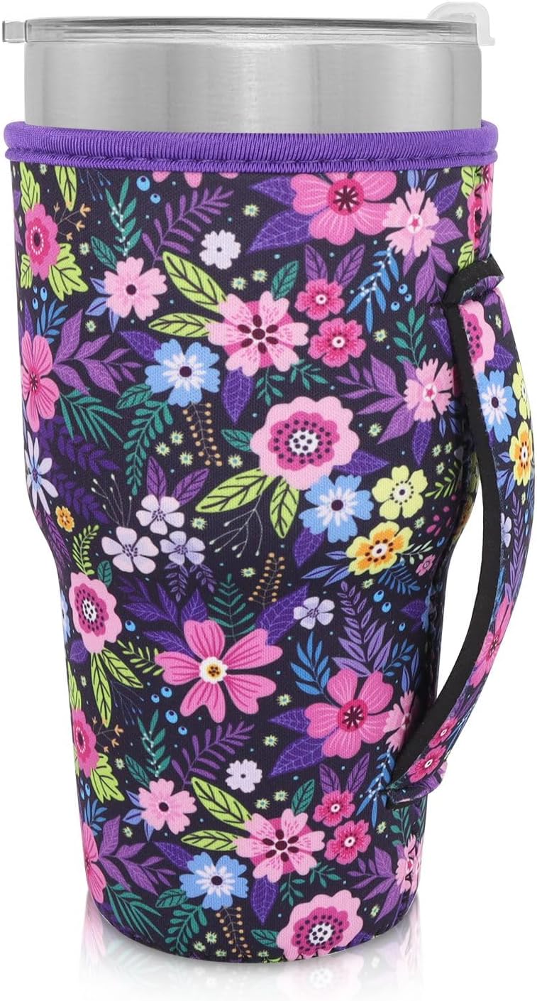 Cup Holder with Handle, 20oz-24oz Tumbler Cups, Tropical | Neoprene, Insulator Bottle Sleeve, Reusable Iced Coffee Sleeve For 30oz - 32oz Large Coffee Cups - Colors B